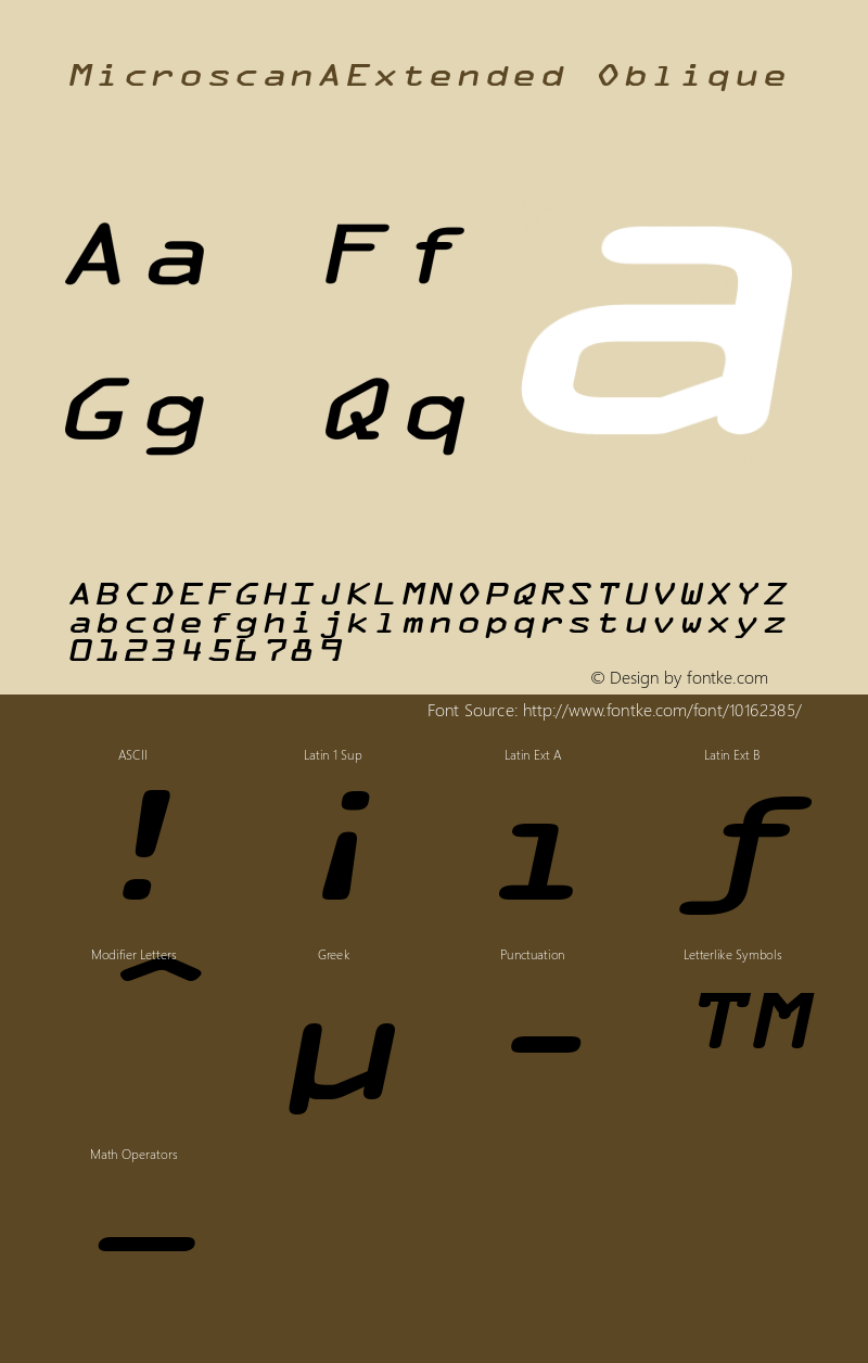 MicroscanAExtended Oblique Rev. 003.000 Font Sample