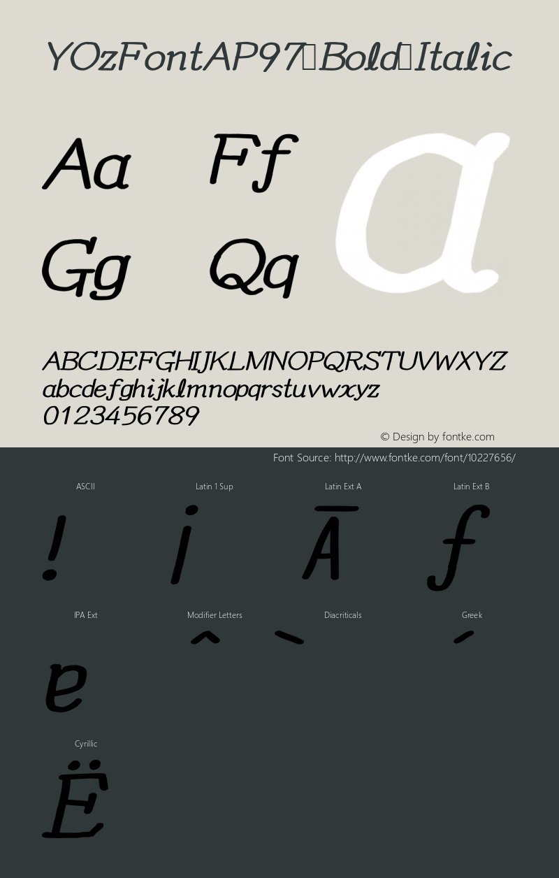 YOzFontAP97 Bold Italic Version 12.12 Font Sample