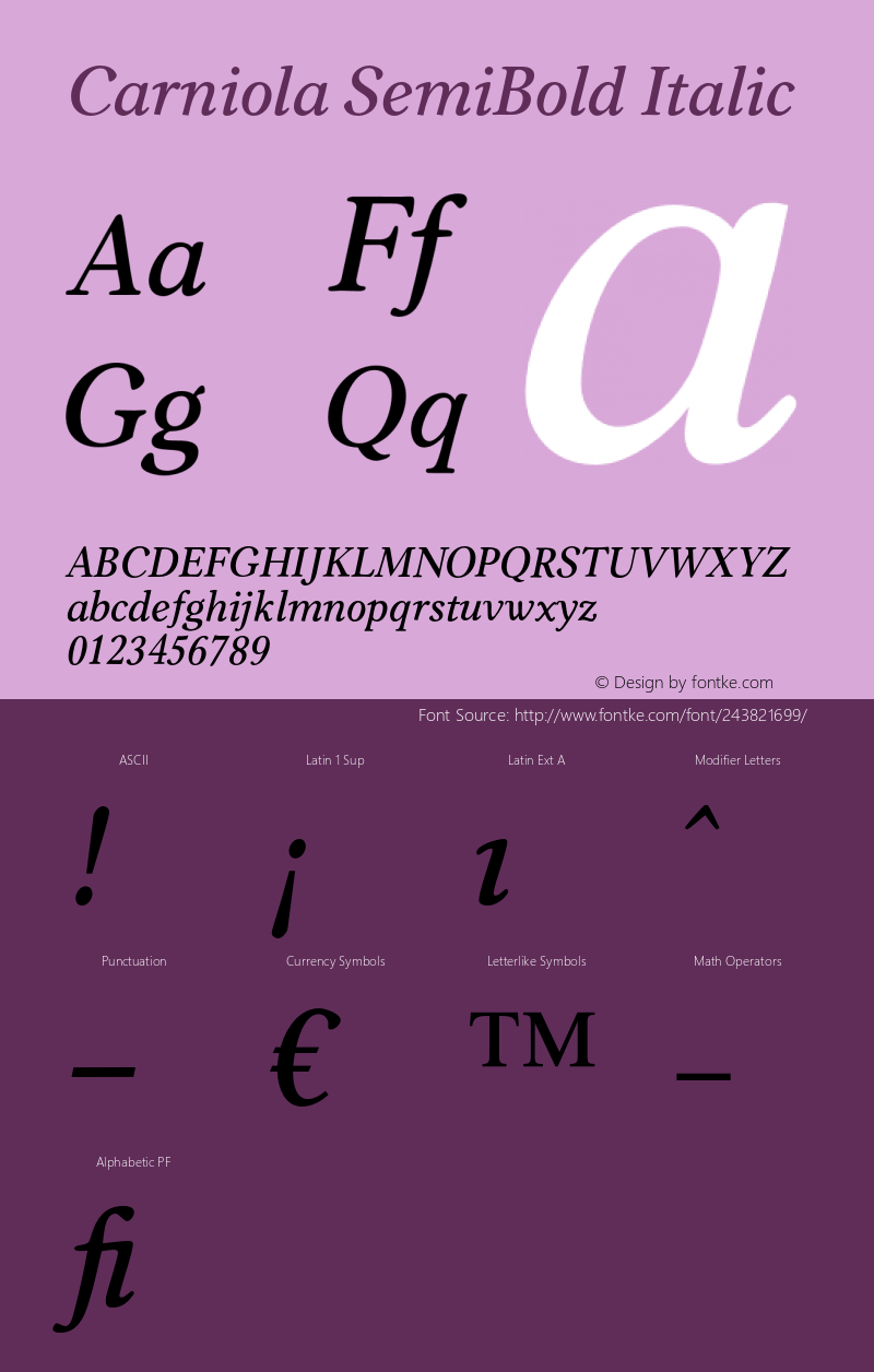 Carniola SemiBold Italic Version 1.00图片样张