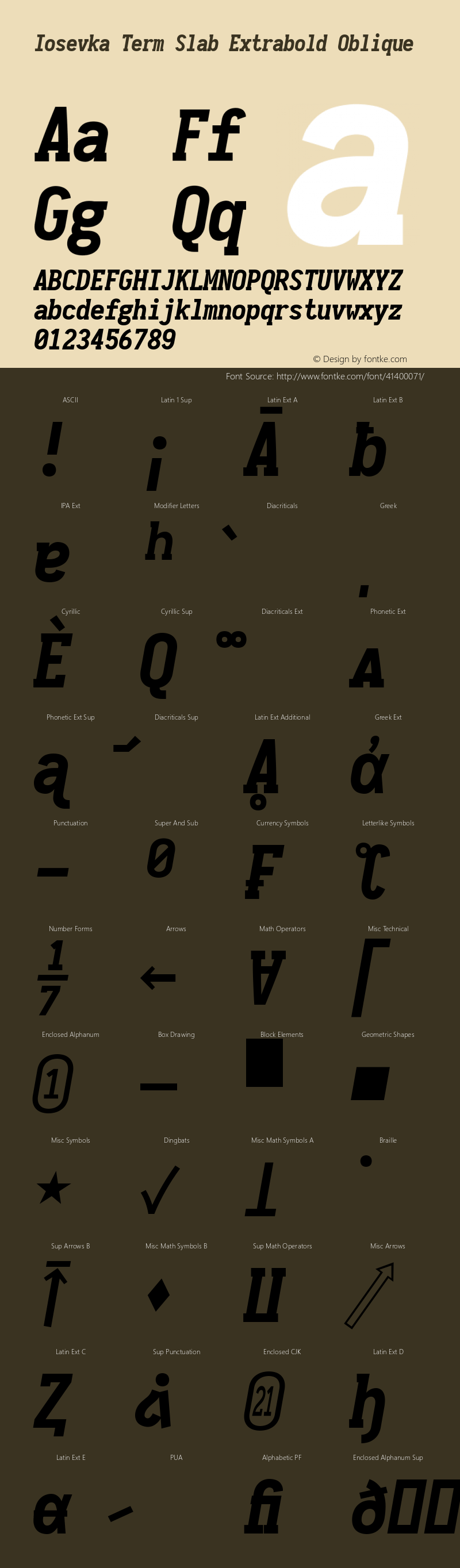 Iosevka Term Slab Extrabold Oblique 2.3.1; ttfautohint (v1.8.3) Font Sample