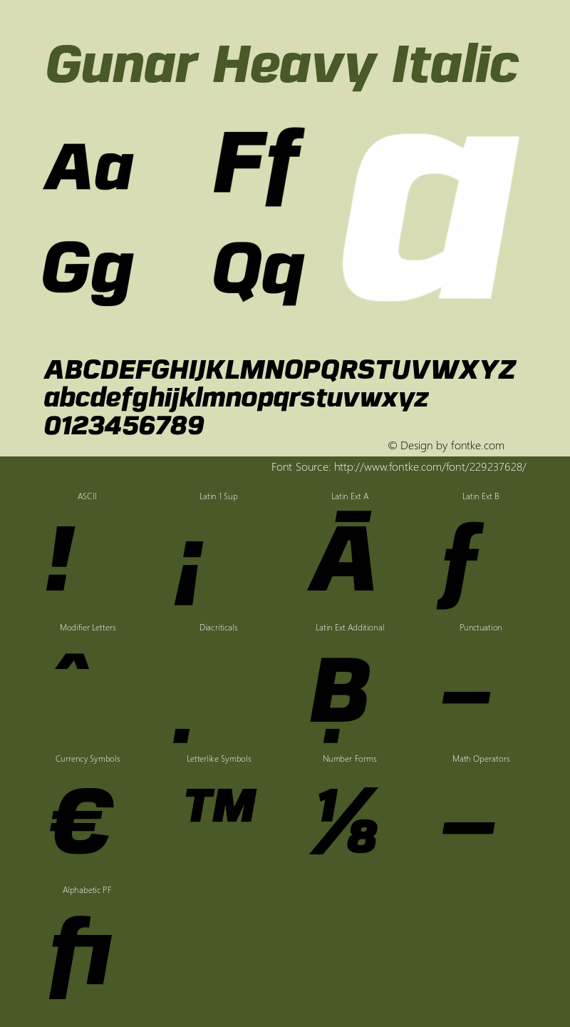 Gunar Heavy Italic Version 1.000;PS 001.000;hotconv 1.0.70;makeotf.lib2.5.58329图片样张