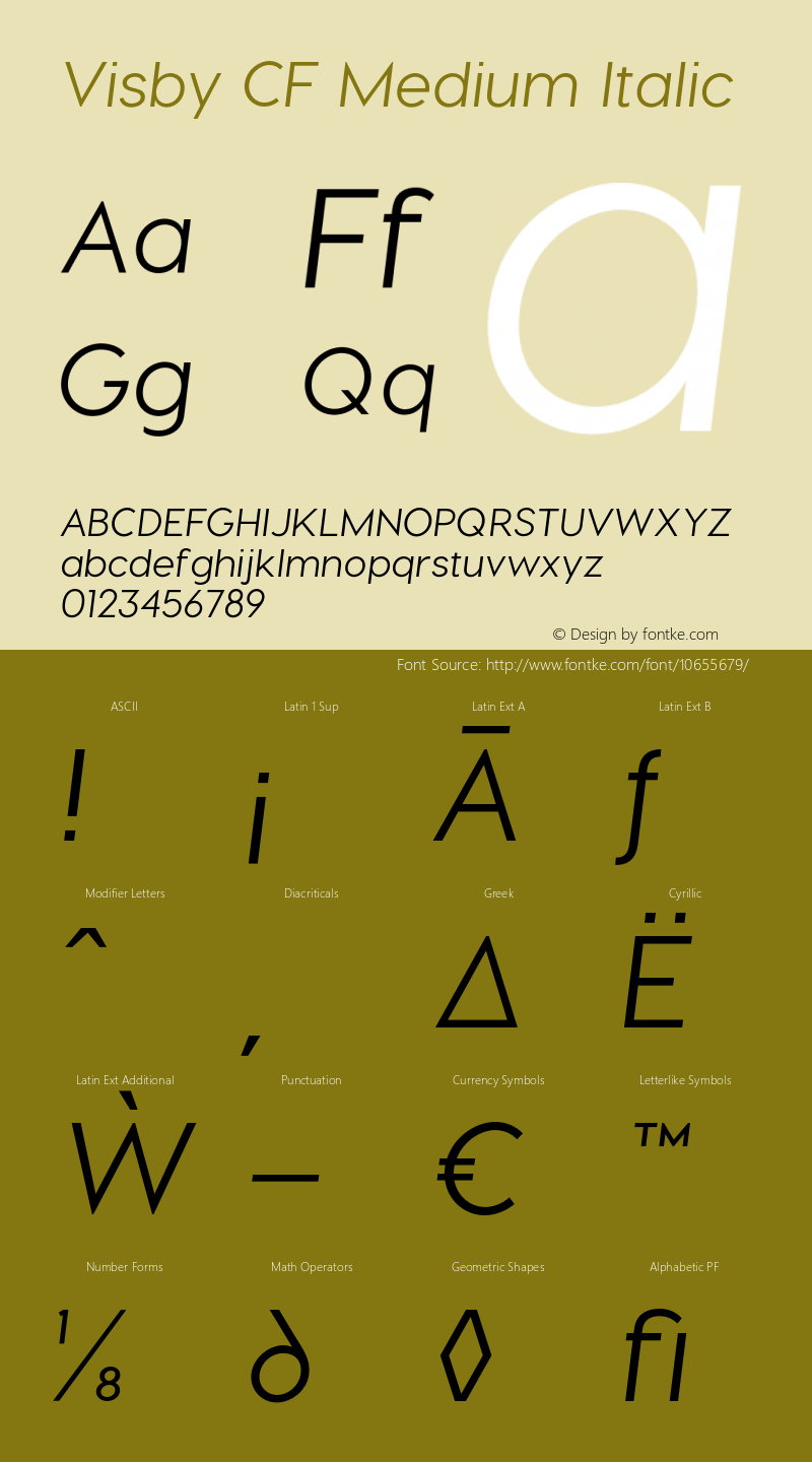 Visby CF Medium Italic Version 1.005;PS 001.005;hotconv 1.0.70;makeotf.lib2.5.58329 Font Sample