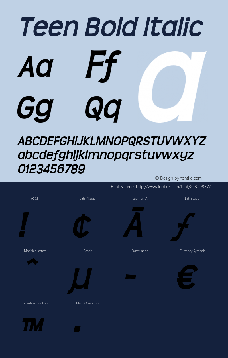 Teen Bold Italic Macromedia Fontographer 4.1.4 8/8/00 Font Sample