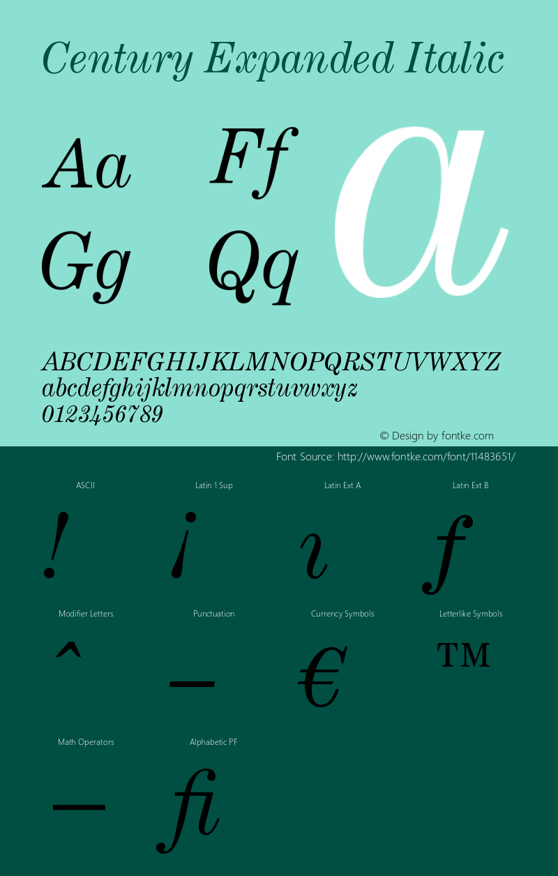 Century Expanded Italic Version 003.001 Font Sample