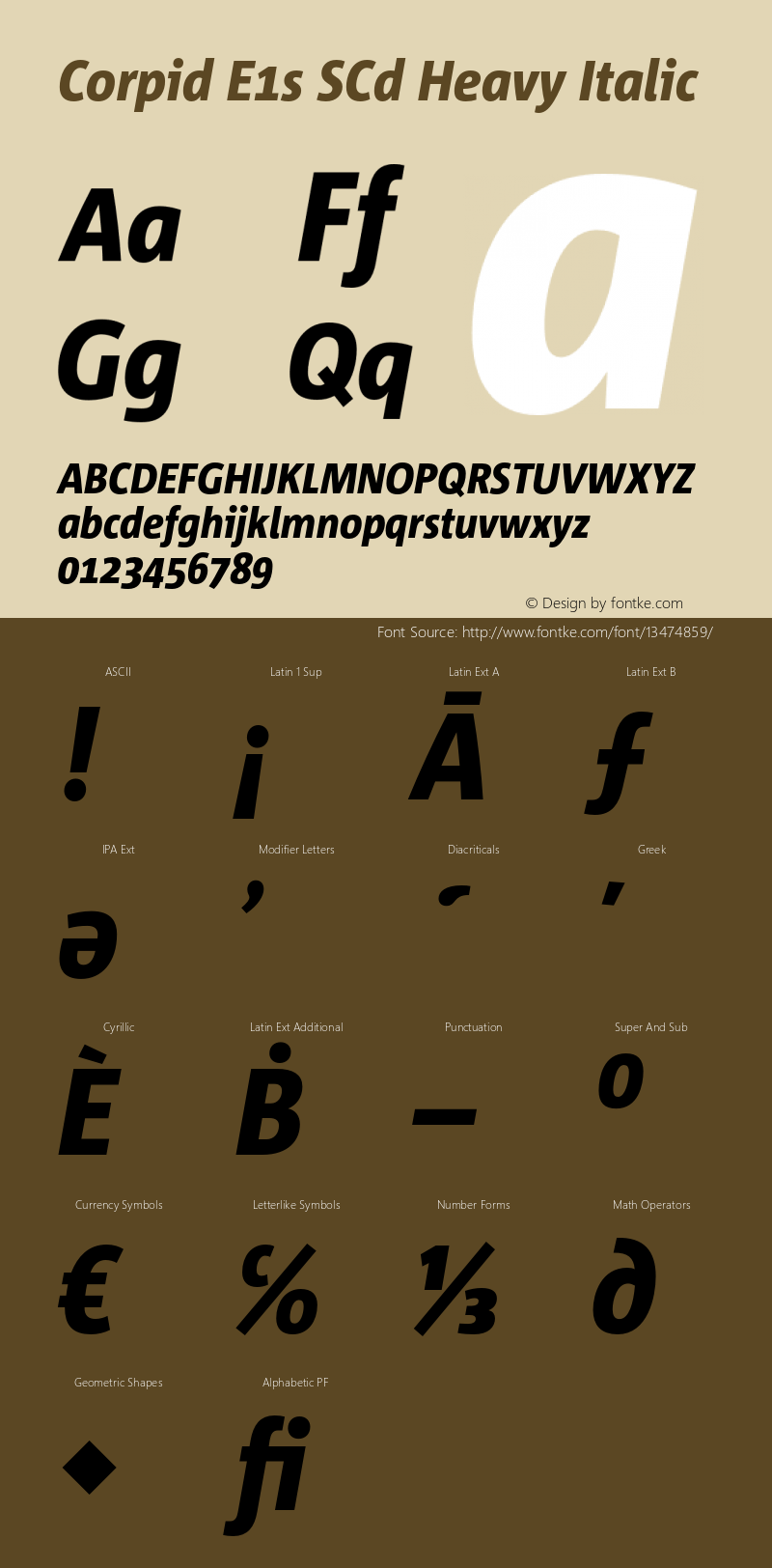 Corpid E1s SCd Heavy Italic Version 2.039 Font Sample