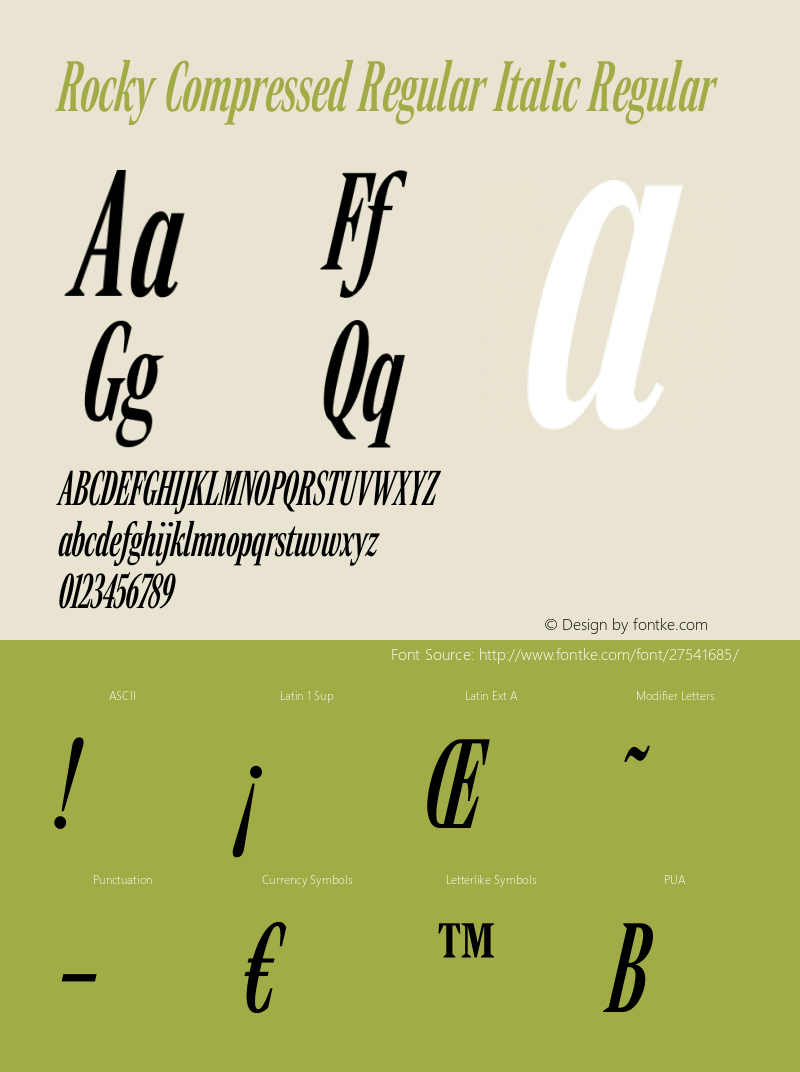 Rocky Compressed Regular Italic Version 1.000;PS 1.0;hotconv 1.0.86;makeotf.lib2.5.63406 Font Sample