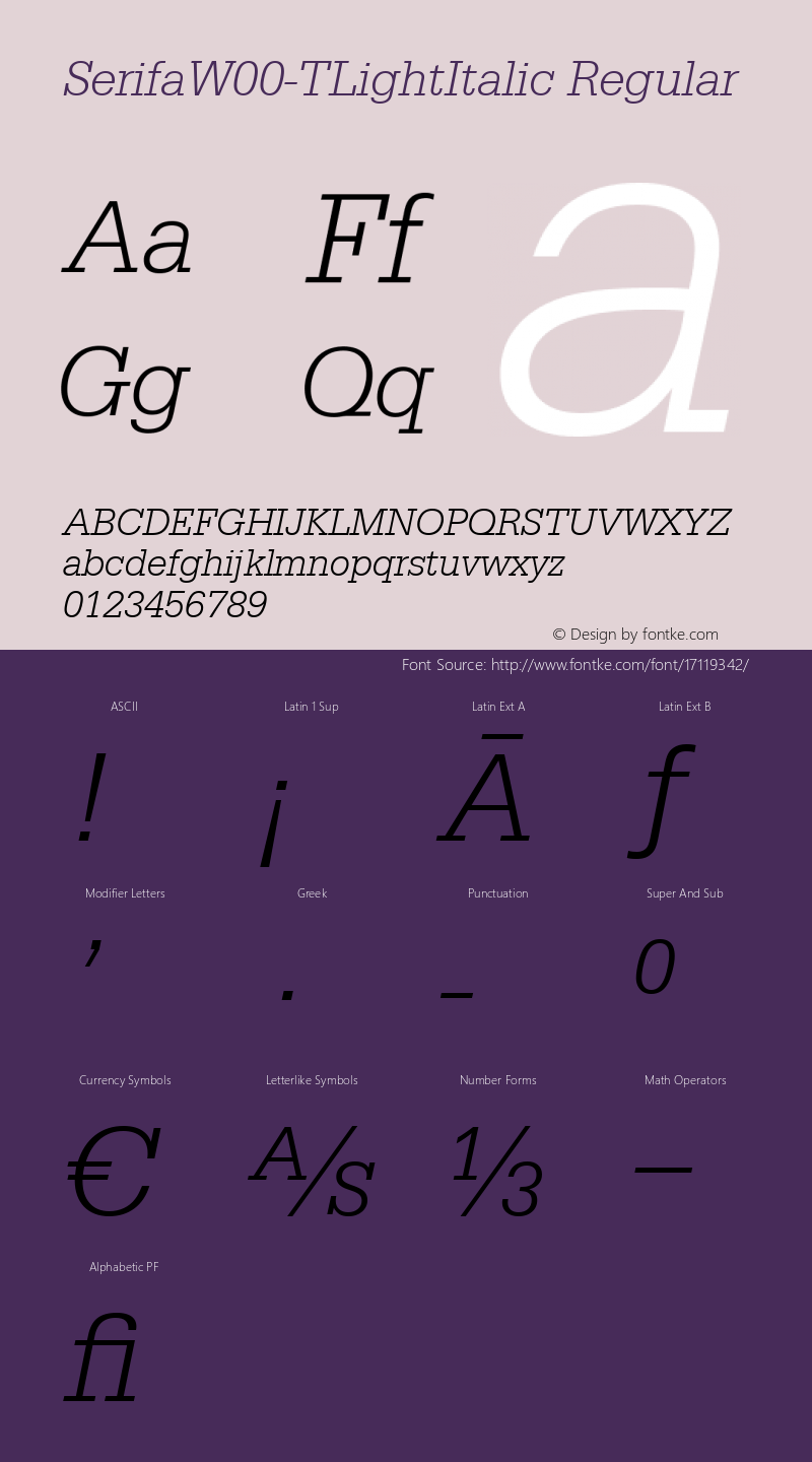 SerifaW00-TLightItalic Regular Version 1.00 Font Sample