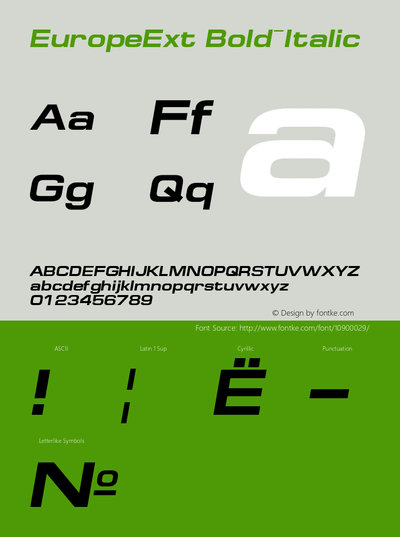 EuropeExt Bold-Italic Version 001.001 Font Sample