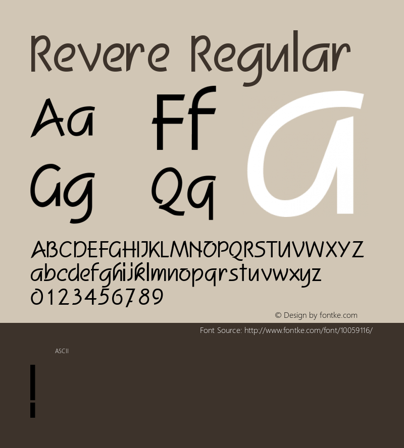 Revere Regular Unknown Font Sample