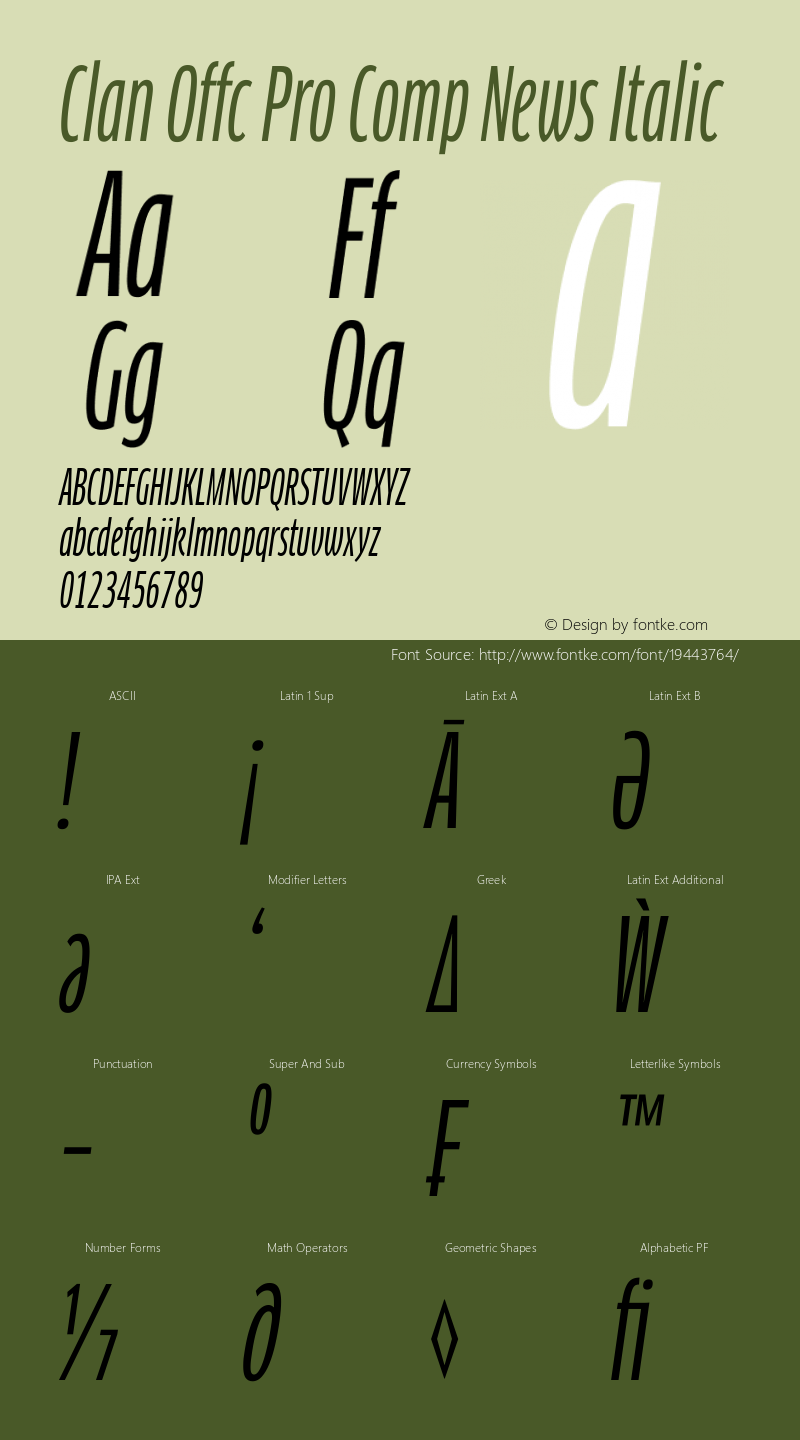 Clan Offc Pro Comp Italic Version 7.504; 2010; Build 1020 Font Sample
