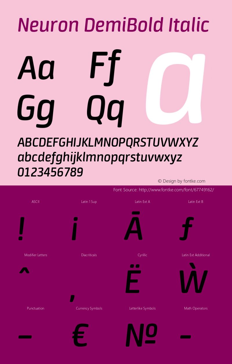 NeuronDemiBold-Italic Version 1.000 | w-rip DC20121110 Font Sample