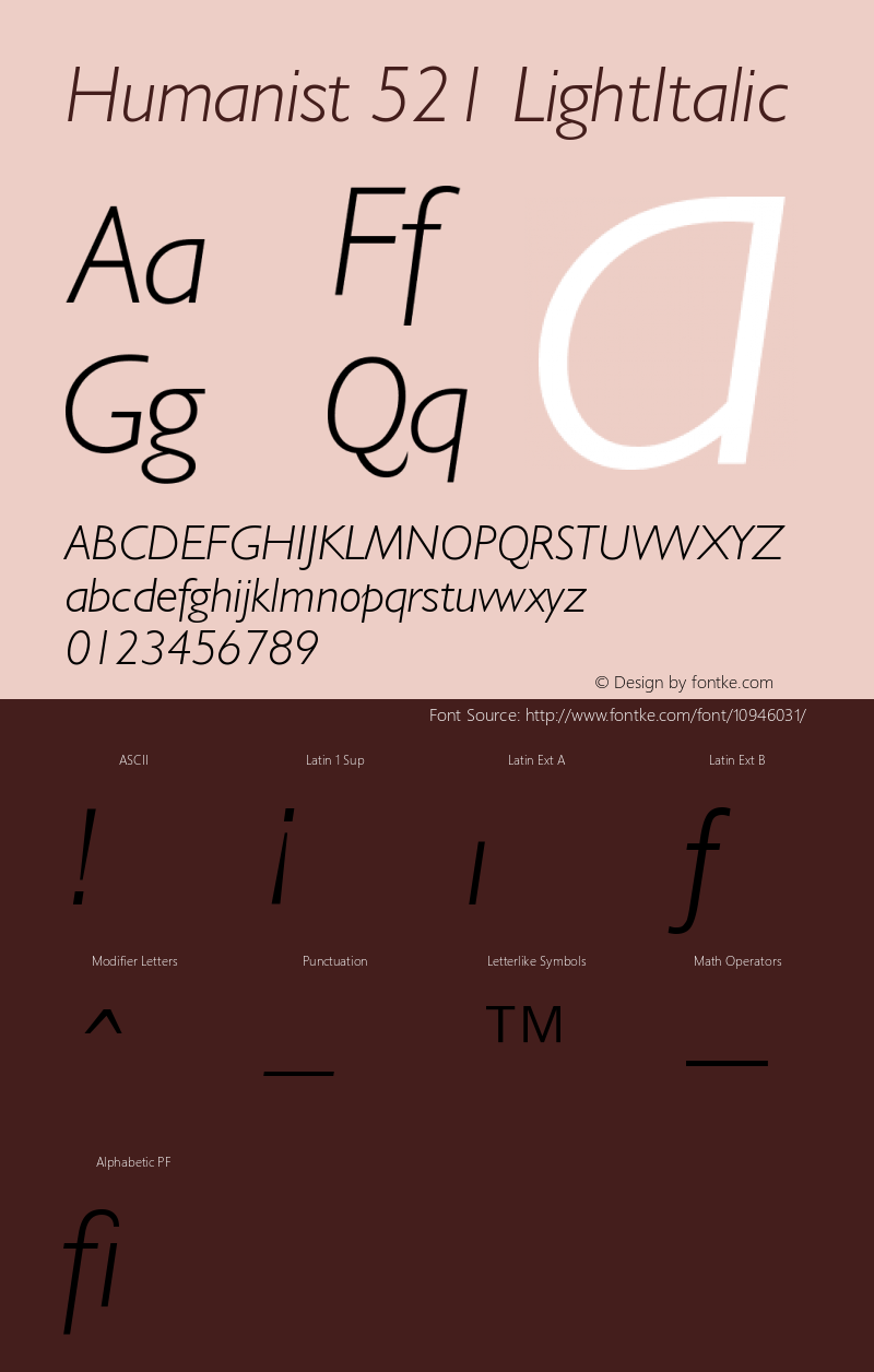 Humanist 521 LightItalic Version 003.001 Font Sample