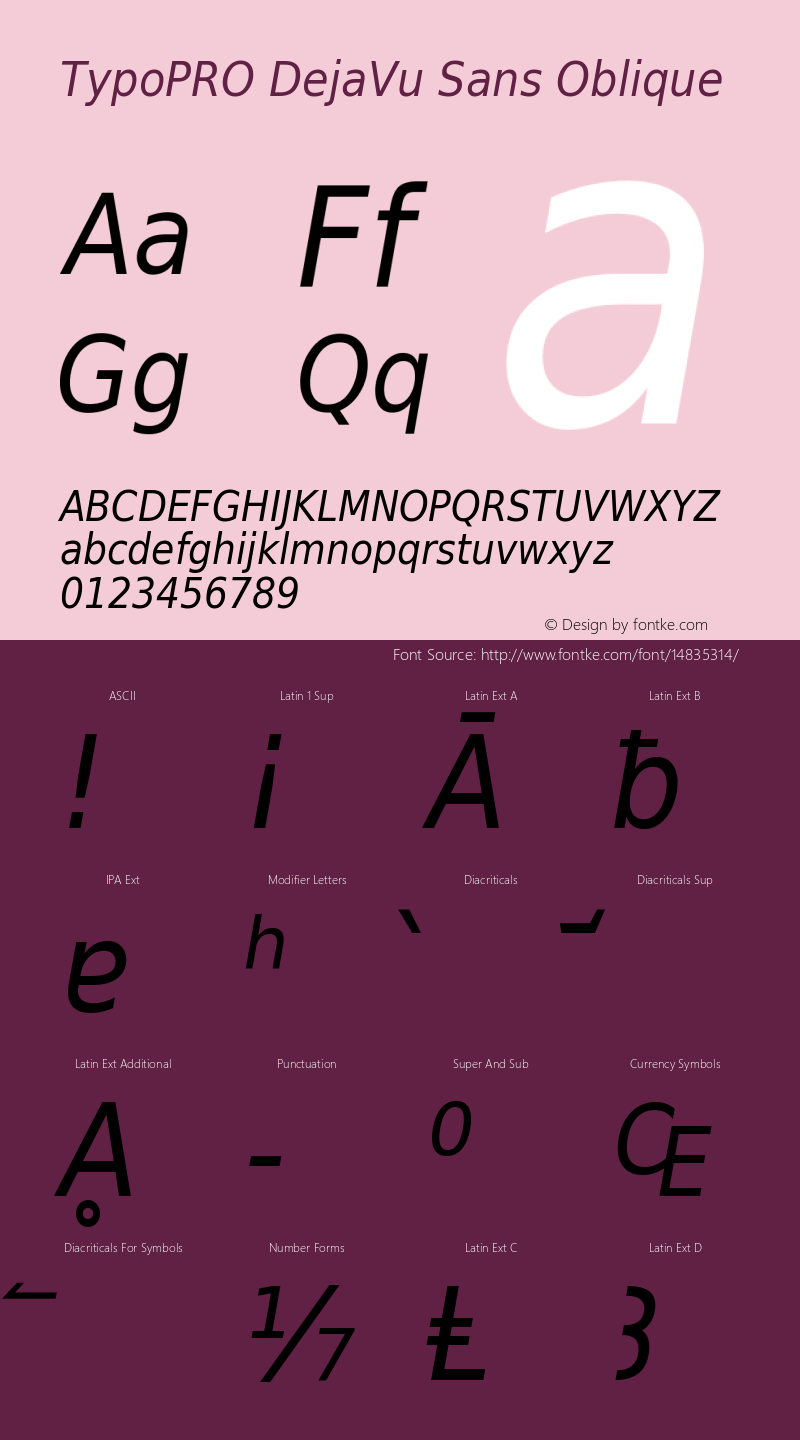 TypoPRO DejaVu Sans Oblique Version 2.34 Font Sample