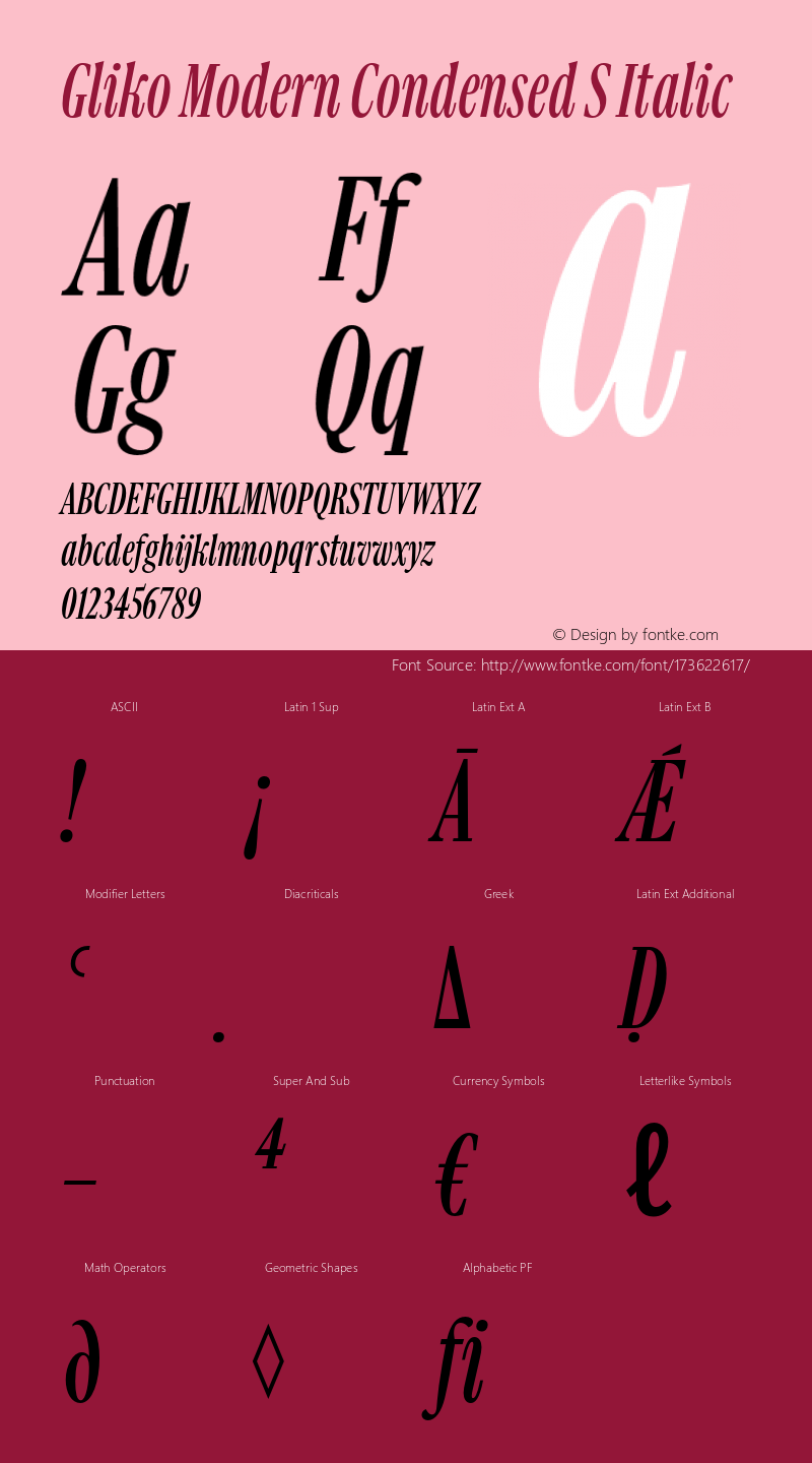 Gliko Modern Condensed S Italic Version 2.000;hotconv 1.0.109;makeotfexe 2.5.65596图片样张