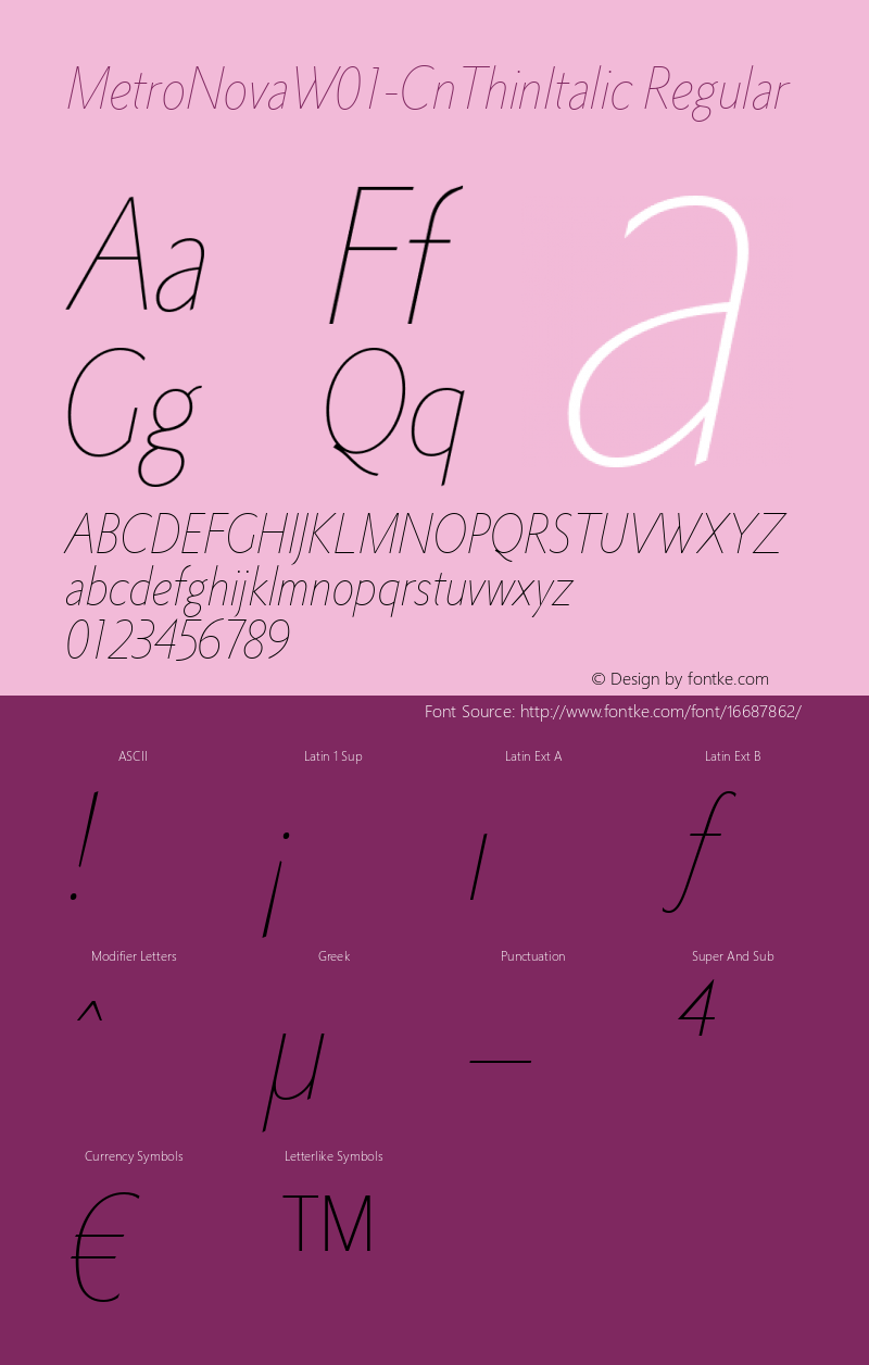 MetroNovaW01-CnThinItalic Regular Version 1.0 Font Sample