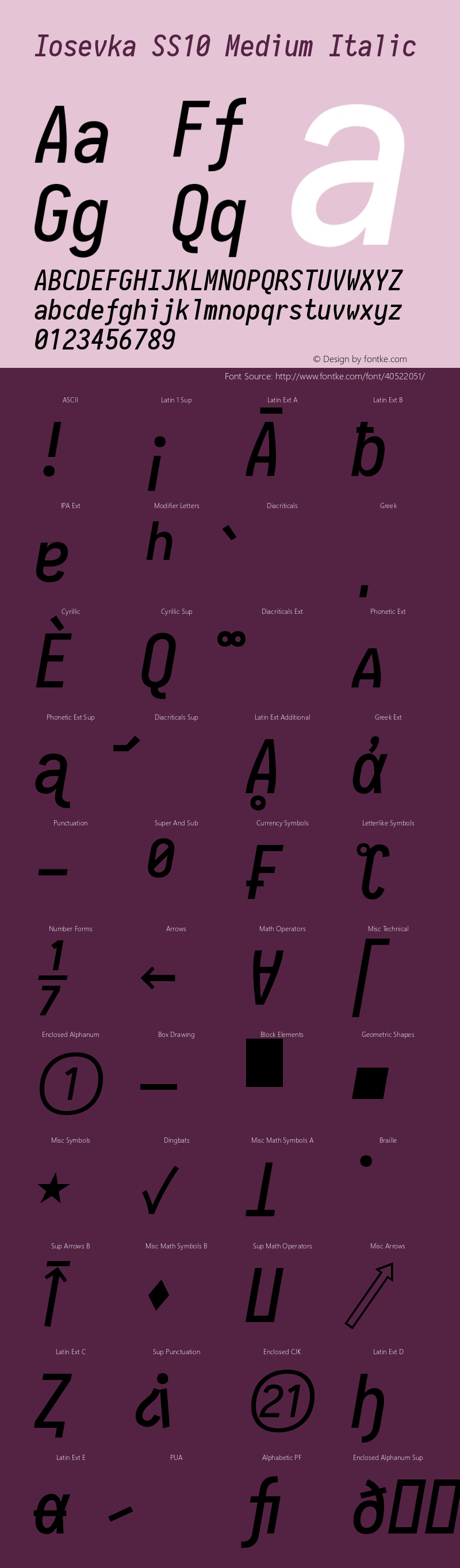 Iosevka SS10 Medium Italic 2.3.0; ttfautohint (v1.8.3) Font Sample