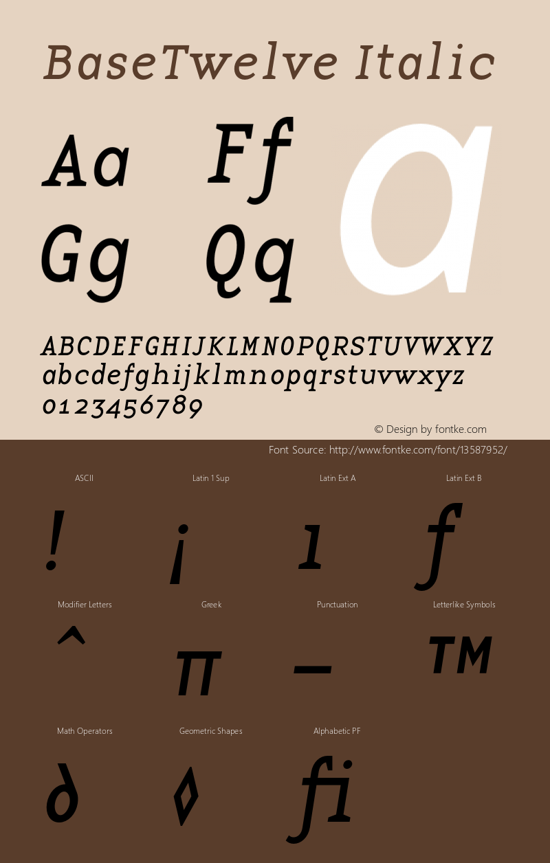 BaseTwelve Italic 001.000 Font Sample