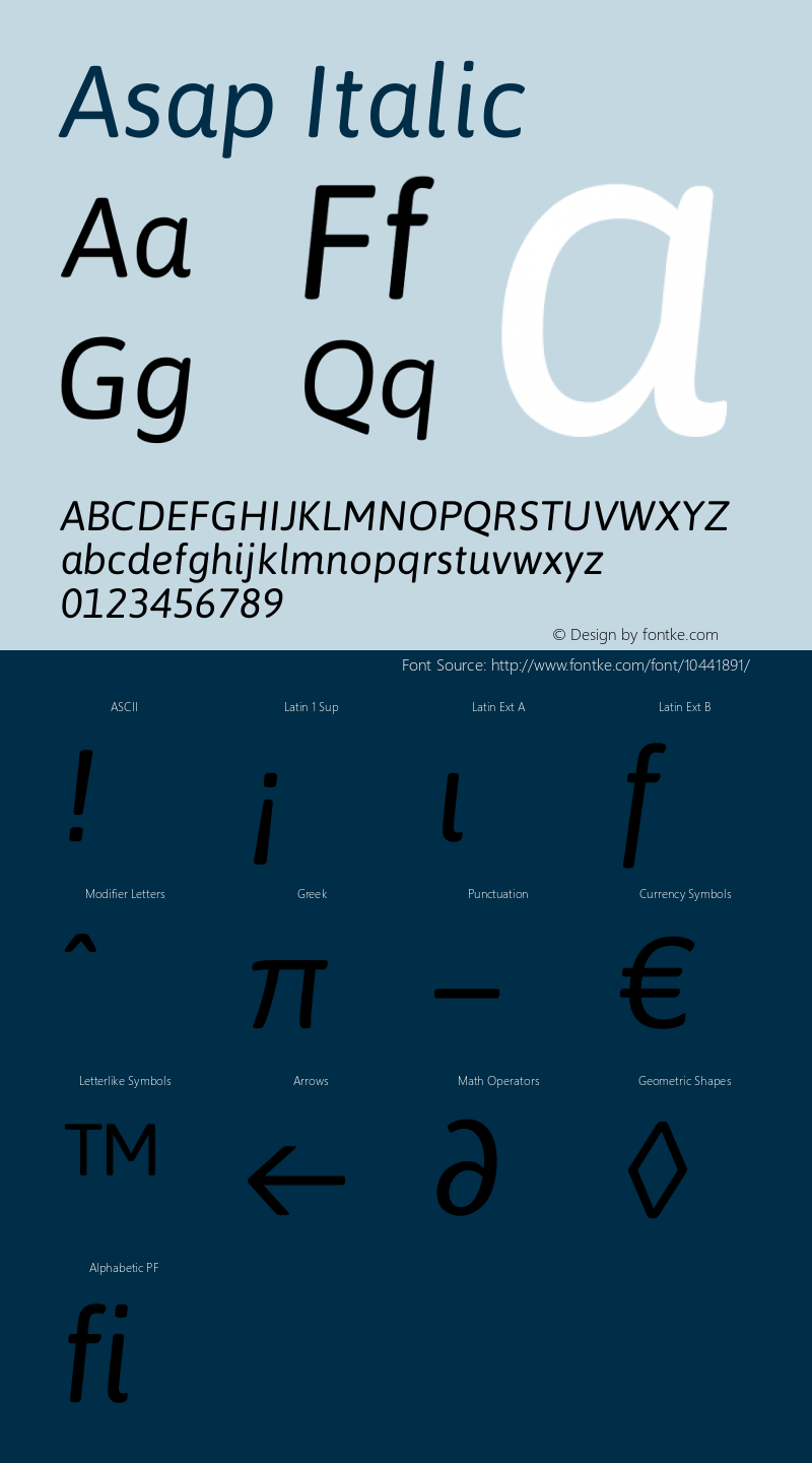 Asap Italic Version 1.001 Font Sample