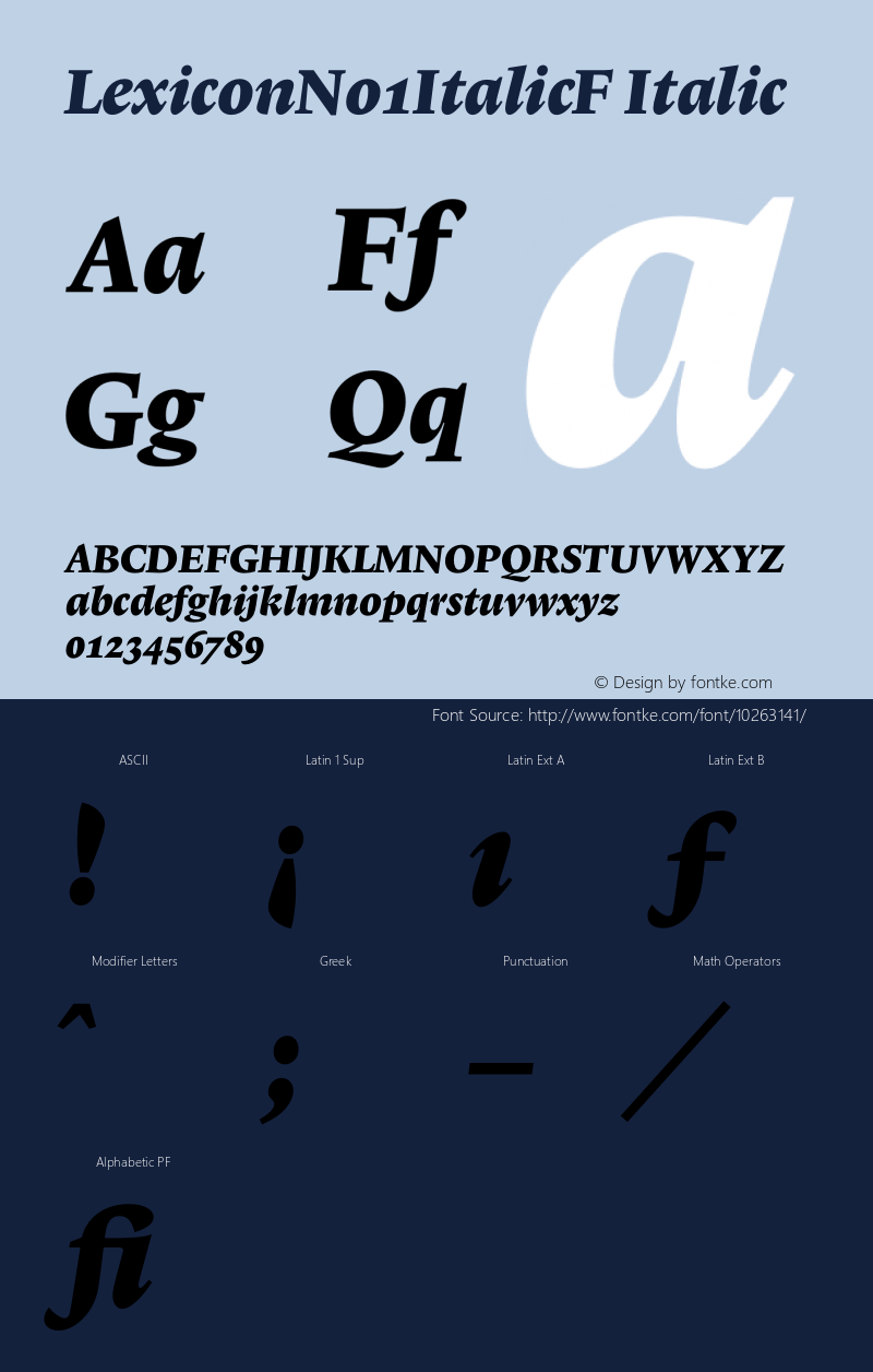 LexiconNo1ItalicF Italic 001.000 Font Sample