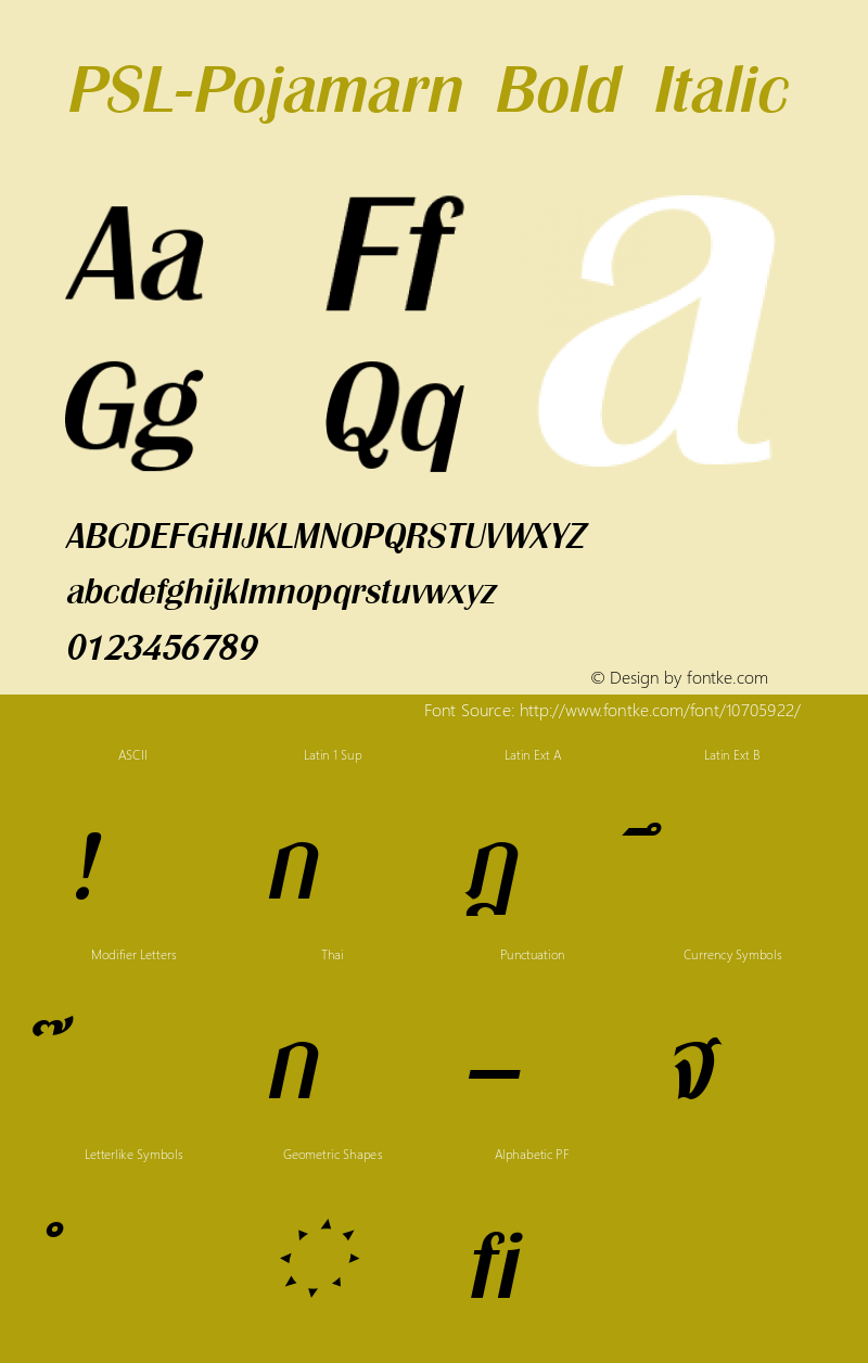 PSL-Pojamarn Bold Italic Version 1.000 2006 initial release Font Sample