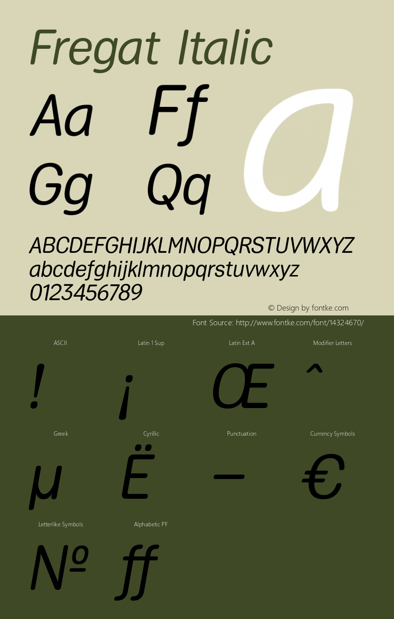 Fregat Italic Version 1.000 2008 initial release Font Sample