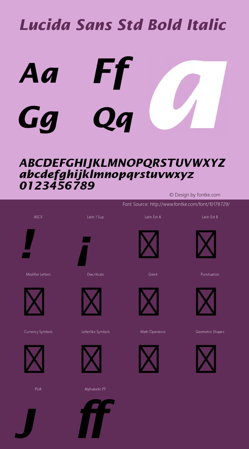 Lucida Sans Std Bold Italic Version 1.040;PS 001.002;Core 1.0.35;makeotf.lib1.5.4492 Font Sample