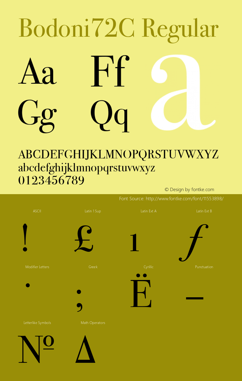 Bodoni72C Regular Version 001.000 Font Sample