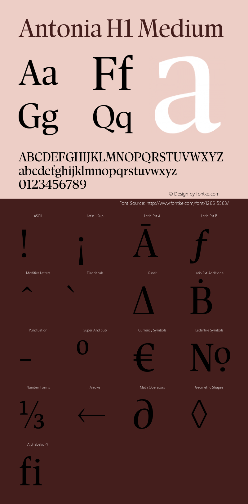 Antonia H1 Medium Version 1.007 Font Sample