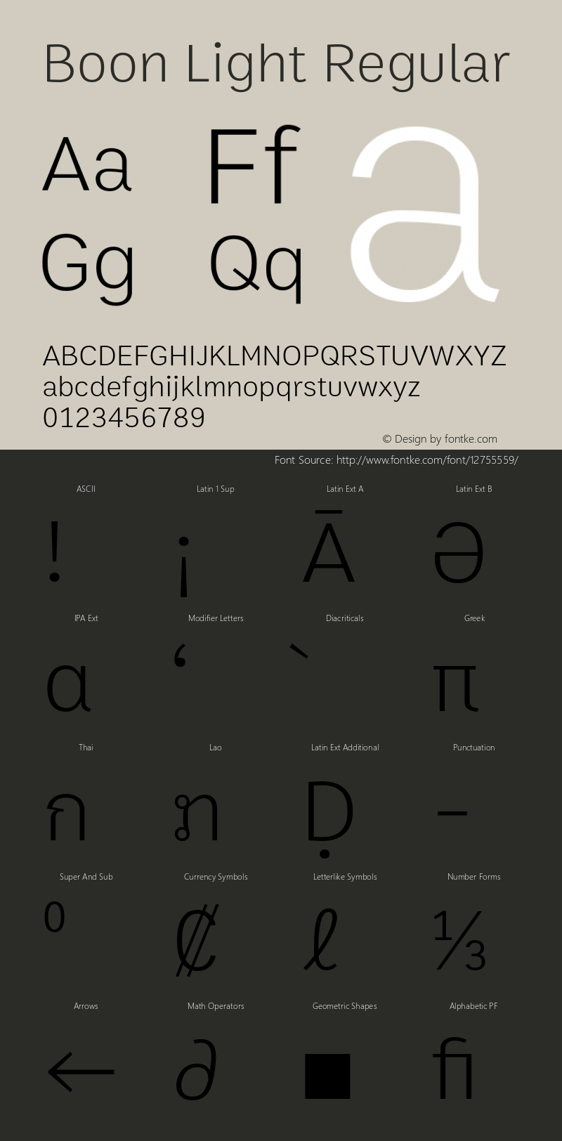 Boon Light Regular Version 1.1 Font Sample