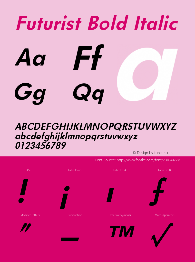 Futurist Bold Italic W.S.I. Int'l v1.1 for GSP: 6/20/95 Font Sample