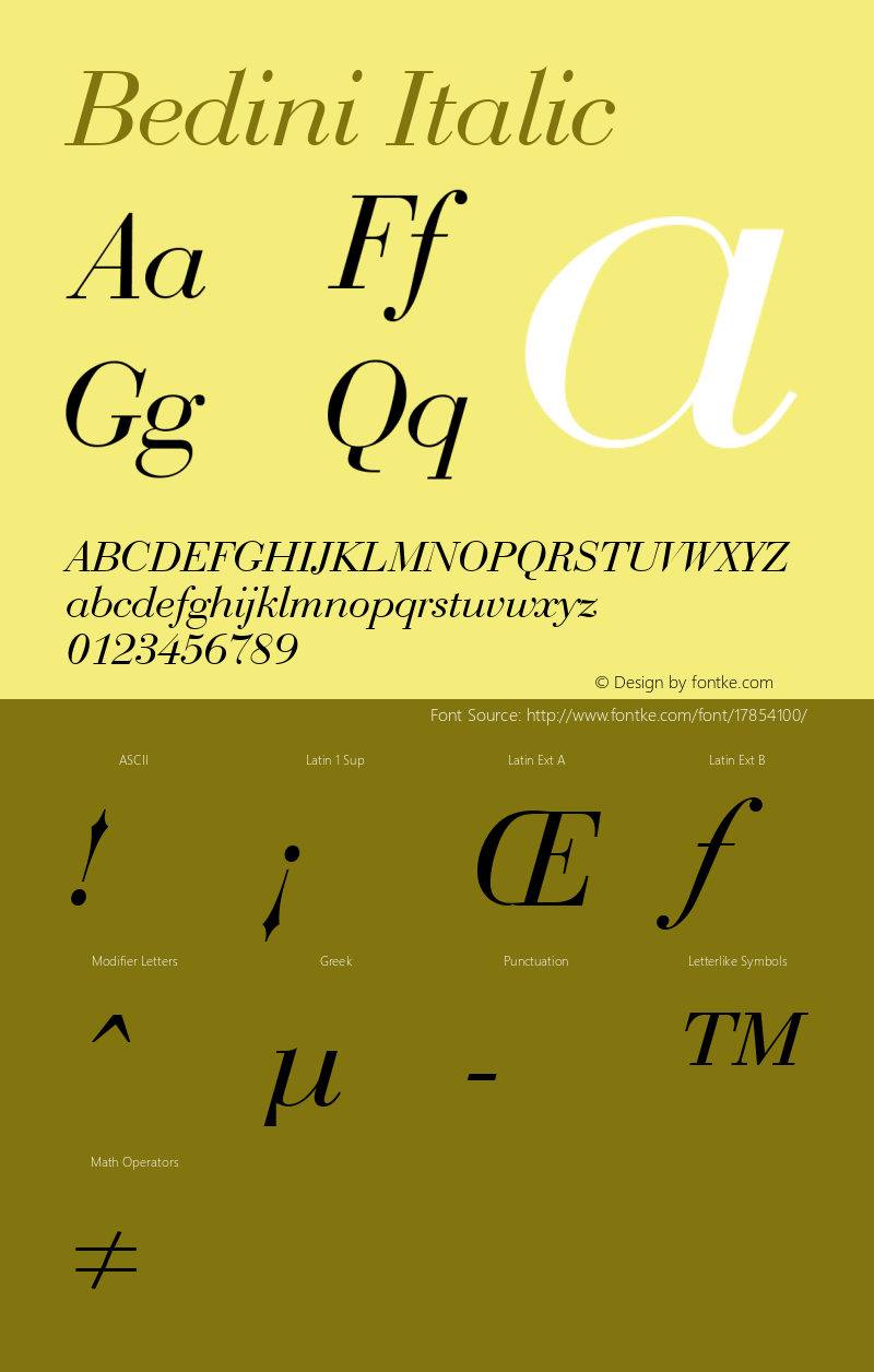 Bedini Italic Version 001 Font Sample