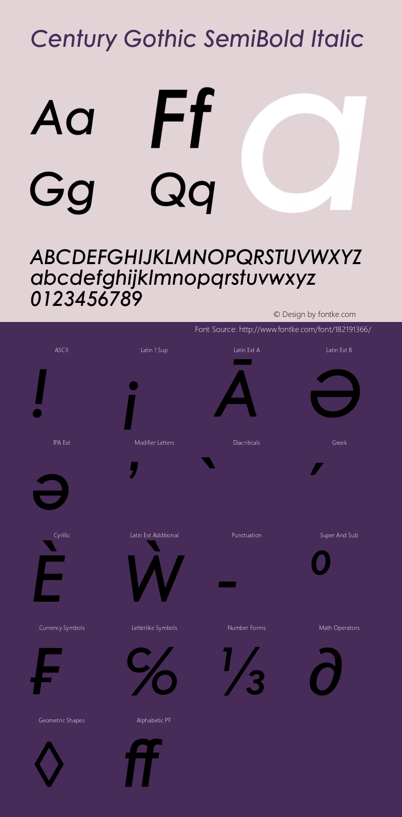 Century Gothic SemiBold Italic Version 1.00图片样张