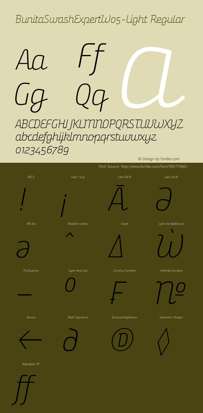 Bunita Swash Expert W05 Light Version 1.141 Font Sample