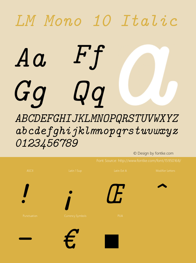 LM Mono 10 Italic Version 1.106;PS 1.106;hotconv 1.0.49;makeotf.lib2.0.14853 Font Sample