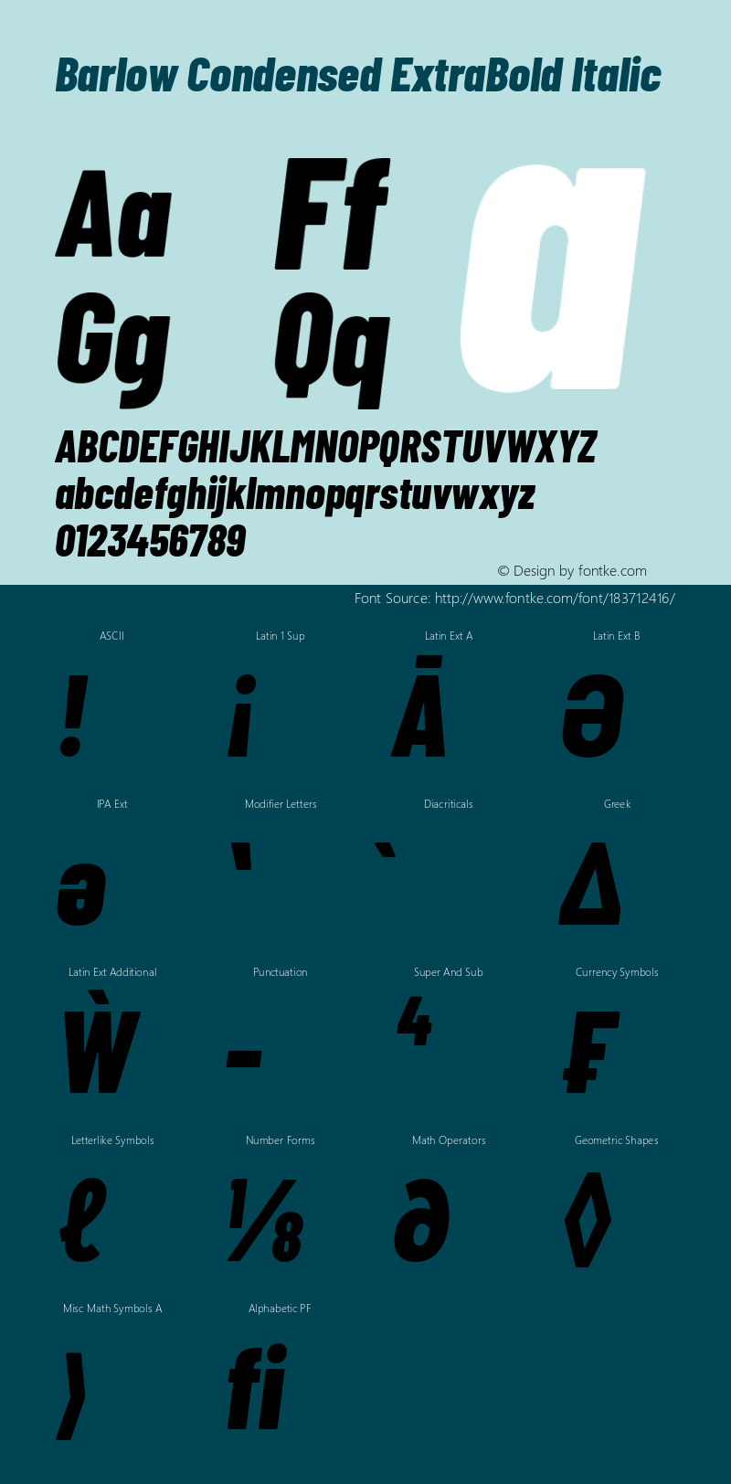 Barlow Condensed ExtraBold Italic Version 1.408图片样张