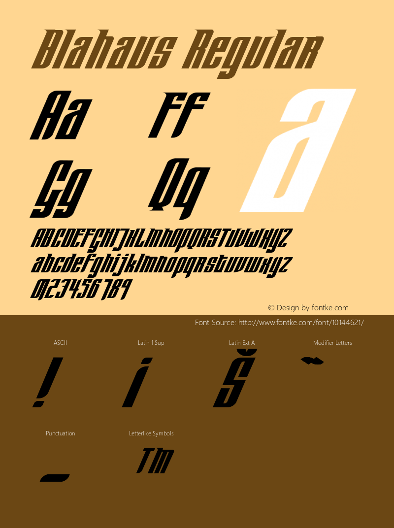 Blahaus Regular Version 001.000 Font Sample