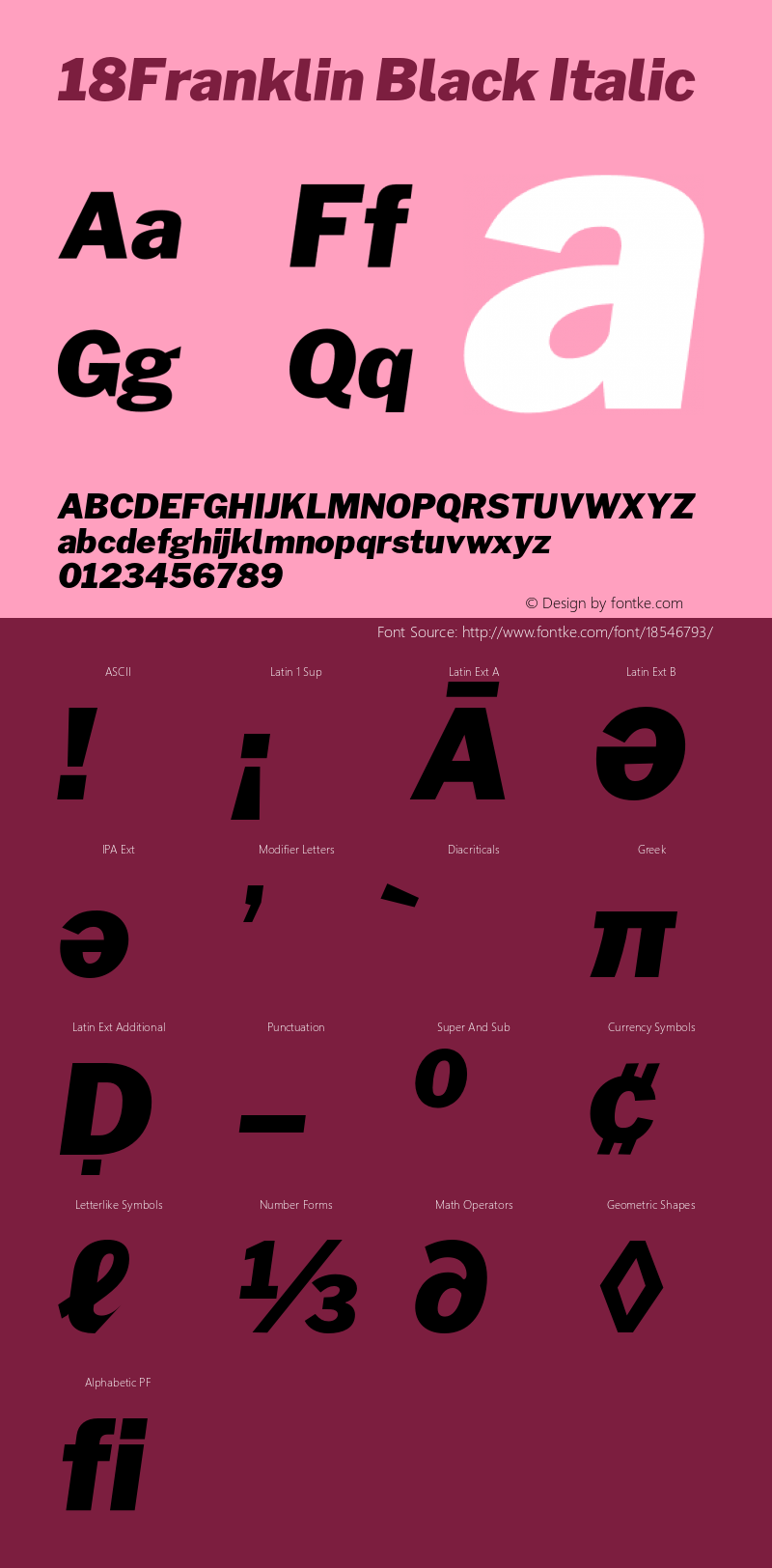 18Franklin Black Italic Version 1.016;PS 001.016;hotconv 1.0.88;makeotf.lib2.5.64775 Font Sample