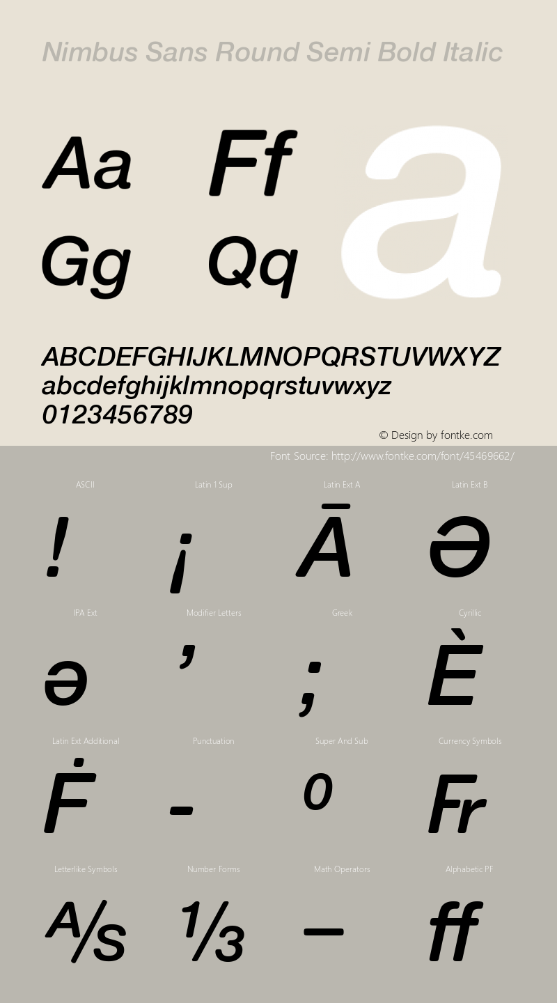 Nimbus Sans Round Semi Bold Italic Version 1.00 Font Sample