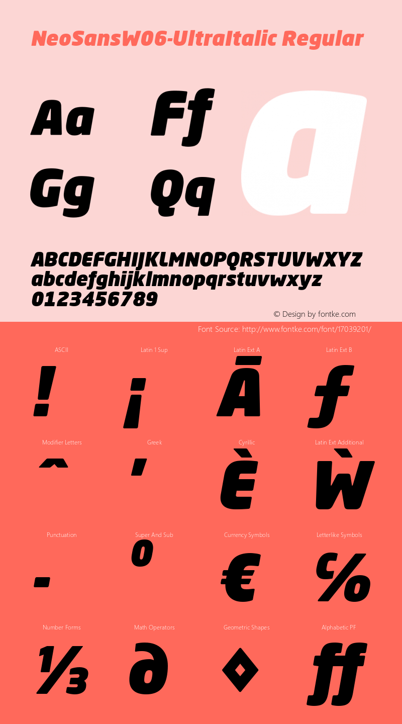 NeoSansW06-UltraItalic Regular Version 1.0 Font Sample