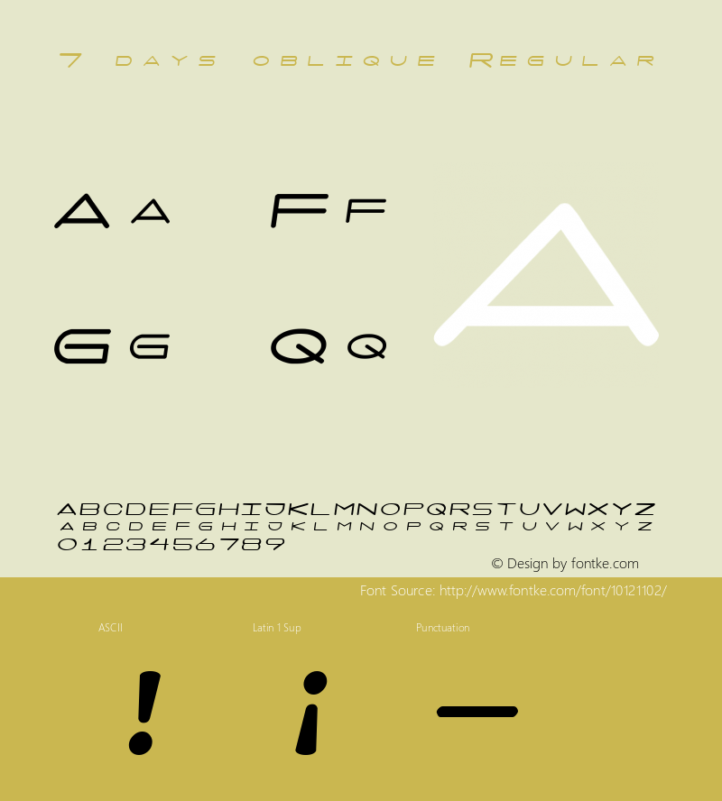 7 days oblique Regular www.pizzadude.dk Font Sample