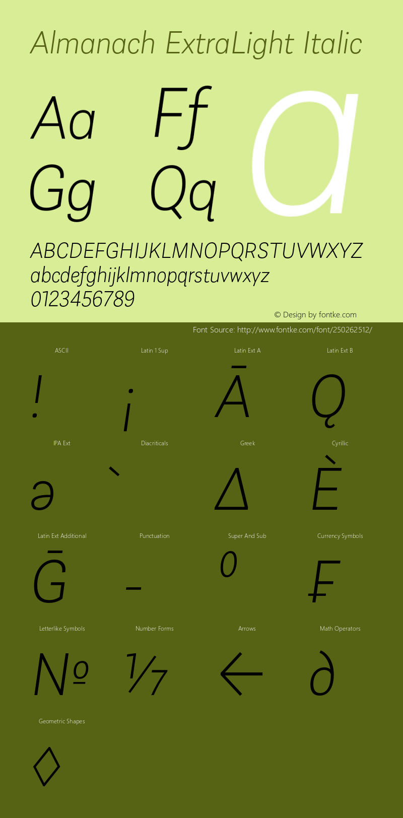 Almanach ExtraLight Italic Version 1.001;hotconv 1.0.109;makeotfexe 2.5.65596图片样张