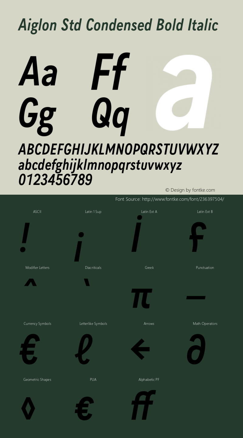 Aiglon Std Condensed Bold Italic Version 1.0图片样张