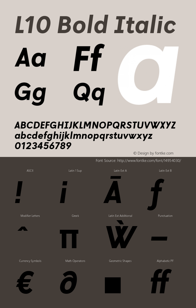 L10 Bold Italic Version 1.000;PS 001.000;hotconv 1.0.70;makeotf.lib2.5.58329 Font Sample