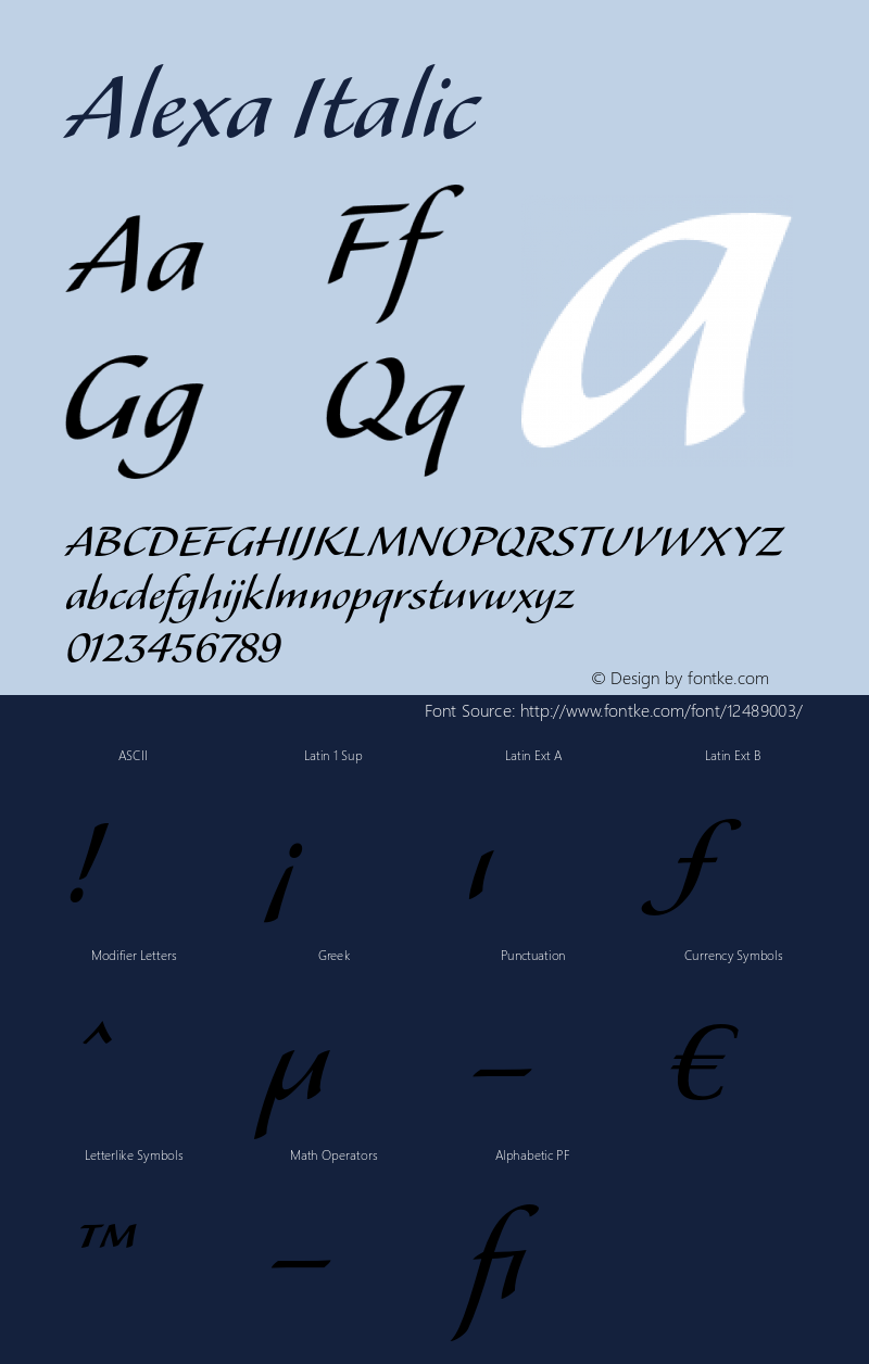 Alexa Italic OTF 1.0;PS 001.001;Core 1.0.22 Font Sample