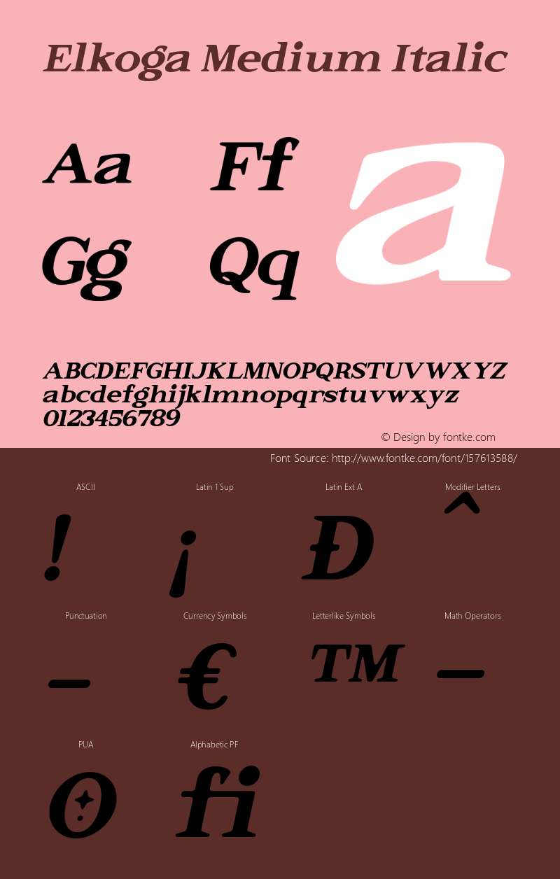 Elkoga-MediumItalic Version 1.000 Font Sample