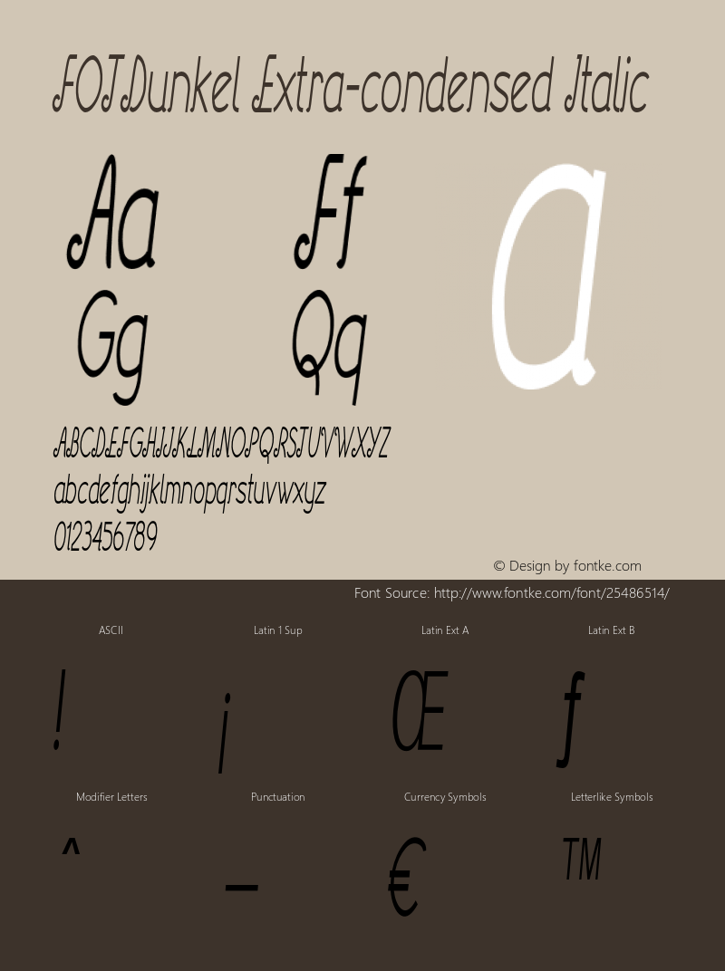 FOTDunkel-ExtracondensedItalic Version 1.000 Font Sample