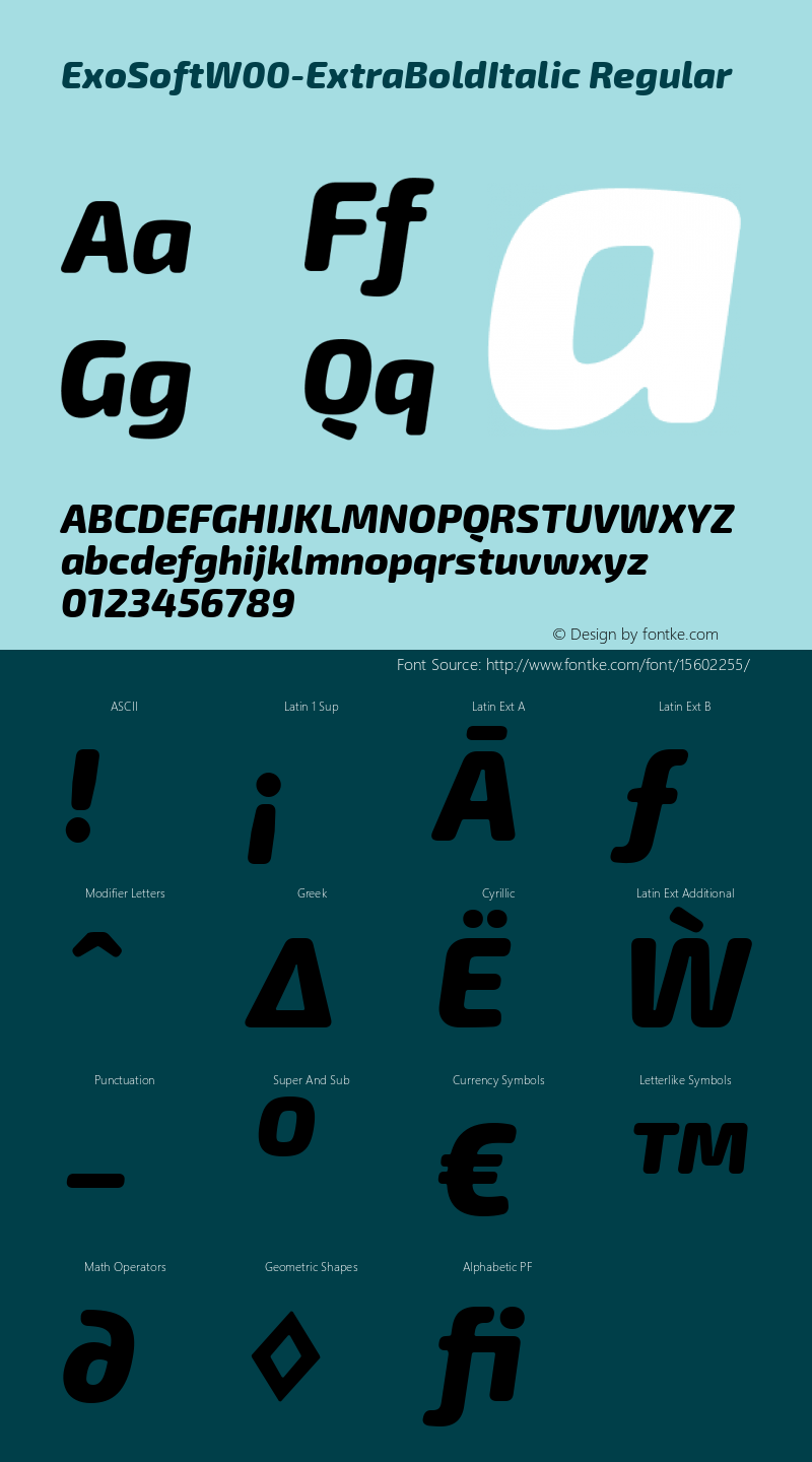 ExoSoftW00-ExtraBoldItalic Regular Version 1.10 Font Sample