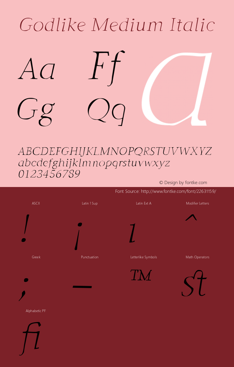 GodlikeItalic Version 001.000 Font Sample