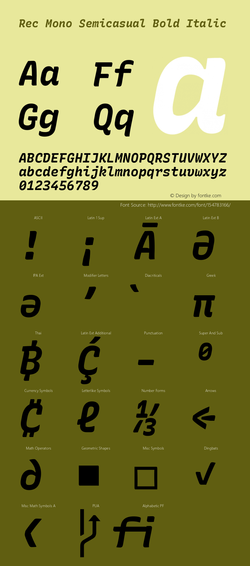 Rec Mono Semicasual Bold Italic Version 1.073 Font Sample