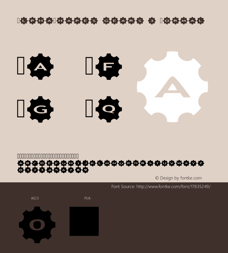 AlphaShapes gears 3 Normal 1.0 - December 2012 - freeware font Font Sample